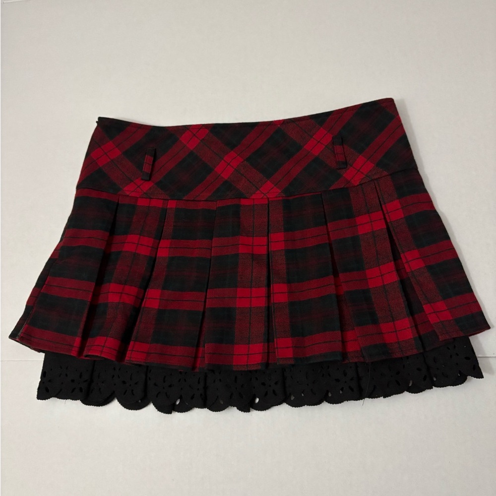 MZG Red Black Tartan Plaid Pleated Mini Skirt Sz XXXL (No Belt)